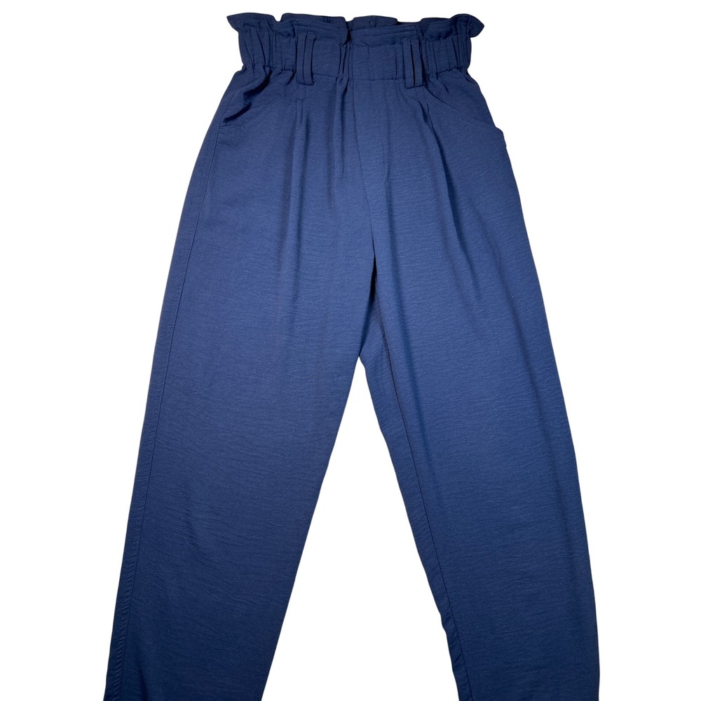 EDYN Womens Navy Blue Paperbag‎ Waist Tapered Pants High Rise Elastic Size S